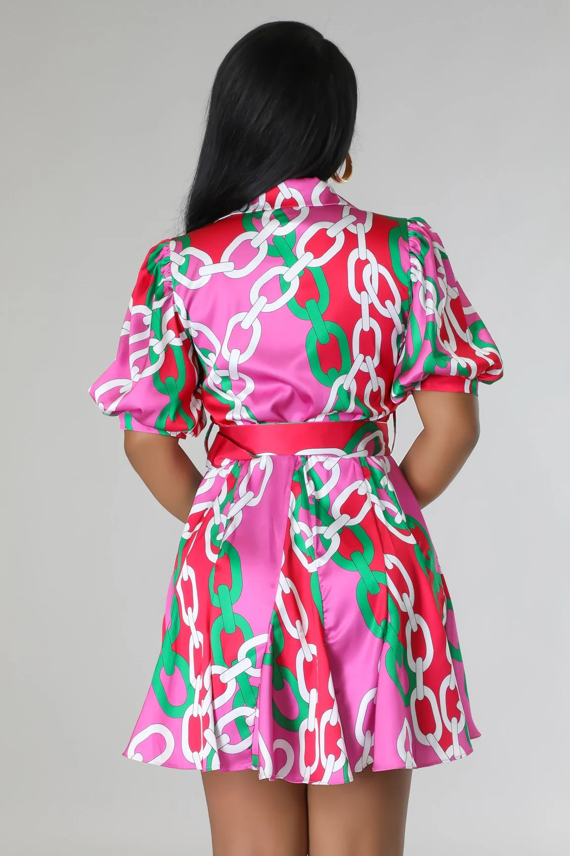 Printed belted short sleeve shirt dress